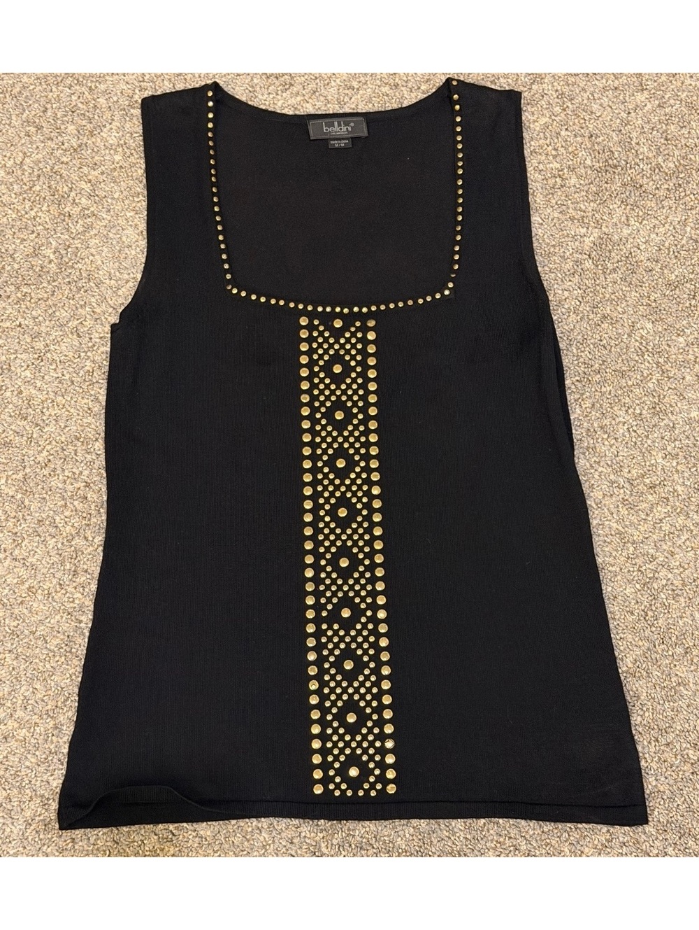 Belldini Los Angeles Black Gold Studded Sleeveless Tunic Top Size Medium